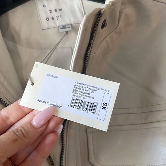 NWT Target NEW DAY Faux Leather Anorak Jacket Stone Tie Waist Jacket XS - Picture 7 of 11